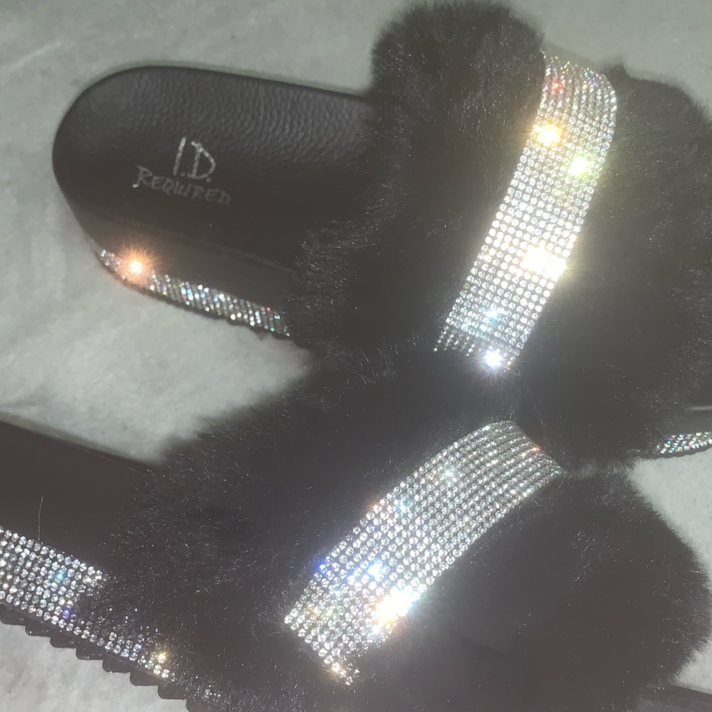 Black Size 8 Womens Bling Slippers Slides Rhinestone Slippers for Women